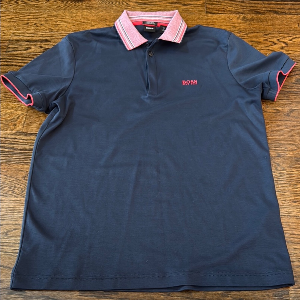 Boss Blue and Pink Polo Shirt Classic Design